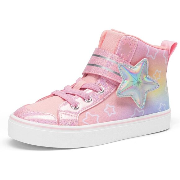 Other - Kid's Girls Sneaker Hook Loop Sparkly Shiny Star Comfortable Casual Pink Shoes